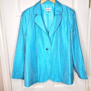 TanJay Plus Size 16 Vibrant Turquoise Blazer Shimmery Dressy Jacket